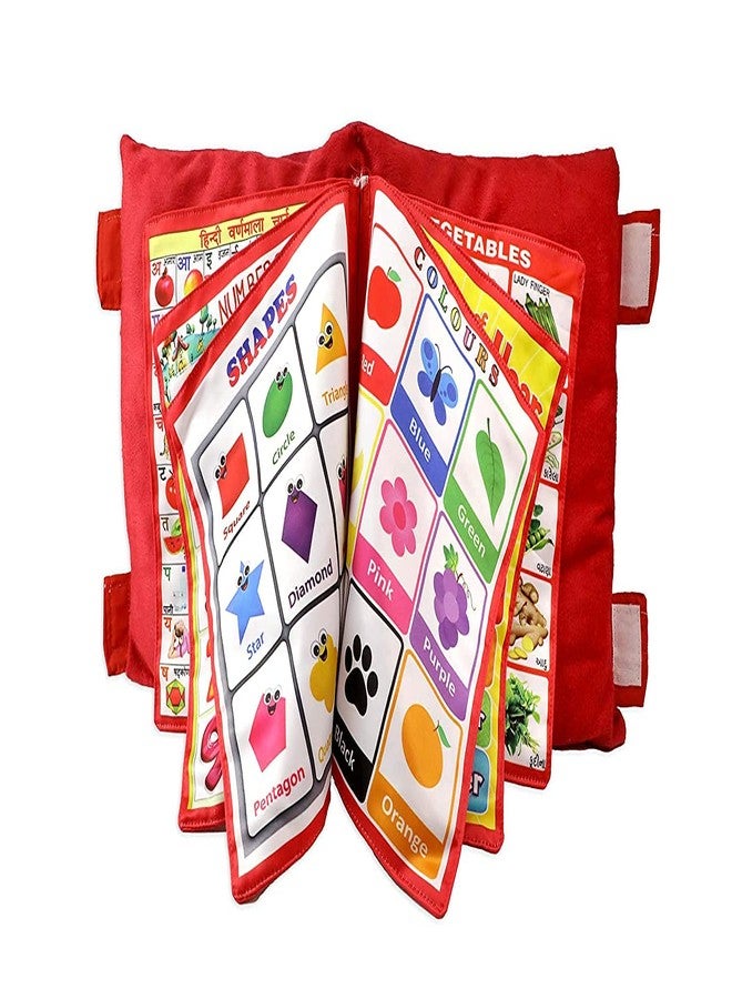 SEVEN SPACE Learning Cushion Pillow Book for Kids with 2 Languages to Learn - English and Hindi, Soft Fabric Cloth Books, Developmental Books for Kids Boys and Baby Girls - Image 1